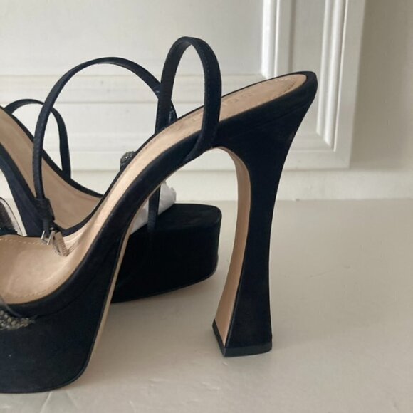 Schutz Peaky Embellished Black Suede Heeled Sandals Sz 9.5 - Picture 3 of 8